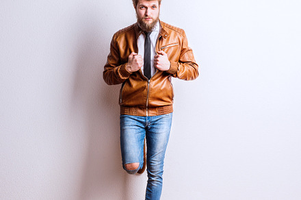 Portrait of a young hipster man in a studio copy space featuring studio, a Person Photo by HalfPoint