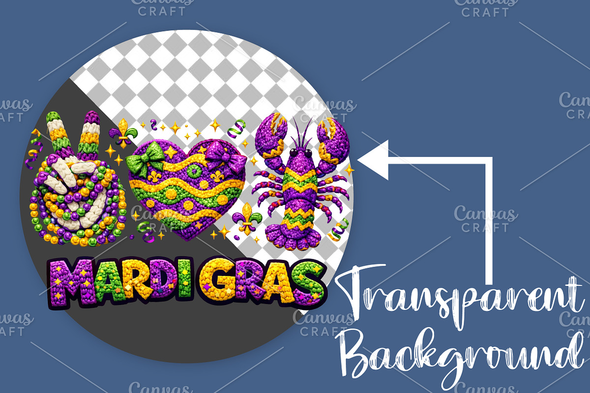 Peace Love Crawfish Mardi Gras PNG, an Illustration by Canvas Craft (Photo 2 of 6)