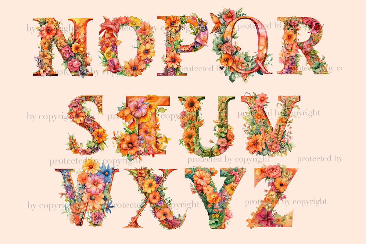 Alphabet Flowers Clipart, an Education Illustration by GlamArtZhanna (Photo 3 of 7)