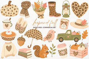 Leopard Autumn Clipart Coffee PNG, a Seasonal Illustration by SugarCloudStudioArt