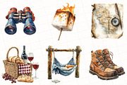 Vintage Camping Watercolor Clipart, an Illustration by OK Design (Thumbnail 3 of 5)
