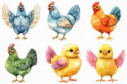 Colorful Chickens Clipart, an Illustration by Craft Nest (Thumbnail 3 of 6)