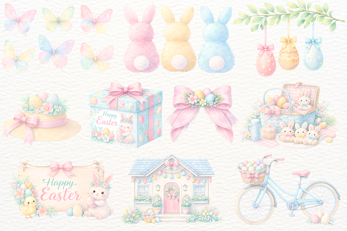 Pastel Easter Animals PNG Clipart, a Seasonal Illustration by SugarCloudStudioArt (Photo 3 of 8)