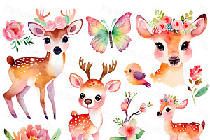 Cute Watercolor Baby Deer Clipart