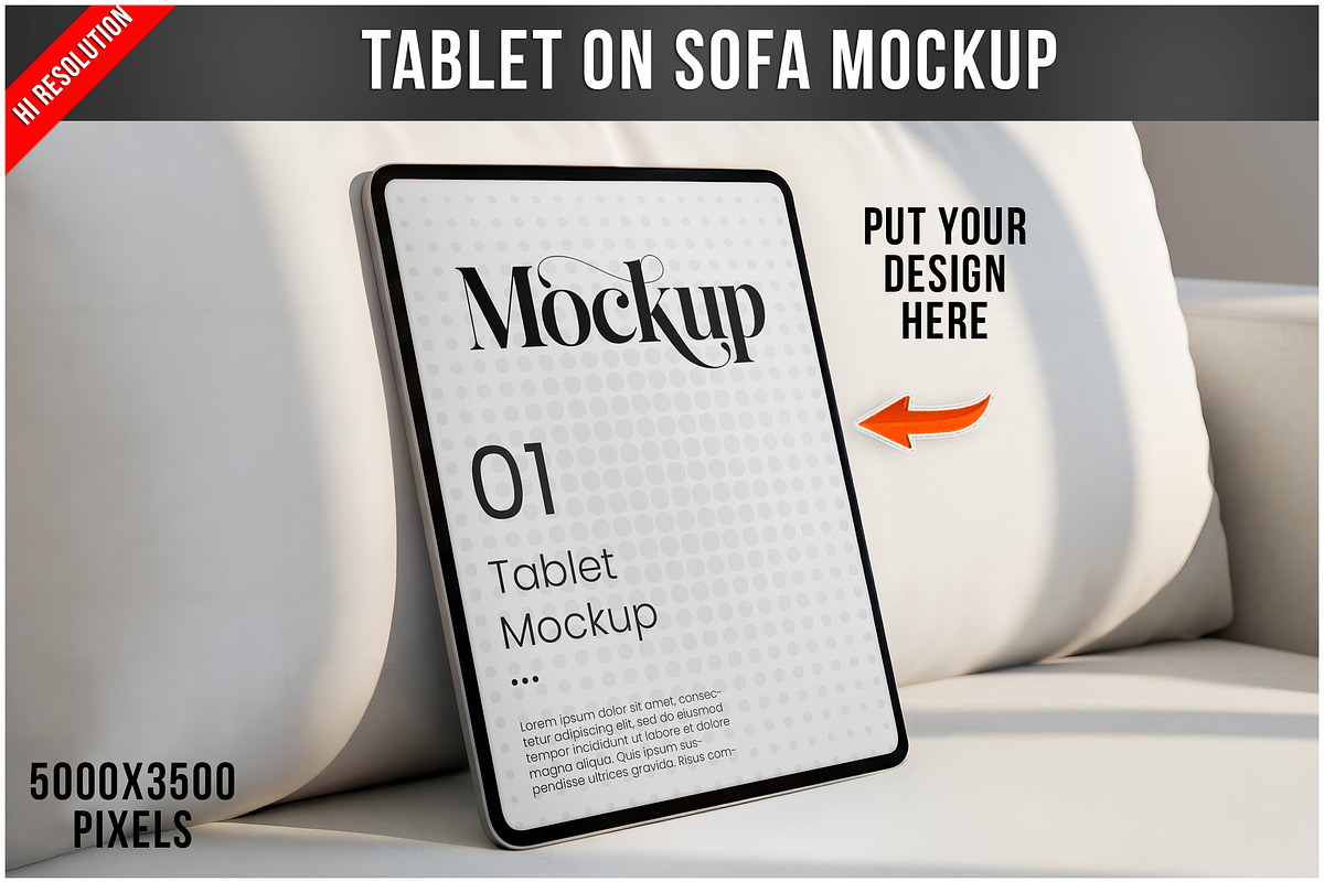 Tablet Mockup on Sofa PSD, an iPad Mockup by Bruno's Shop (Photo 1 of 4)
