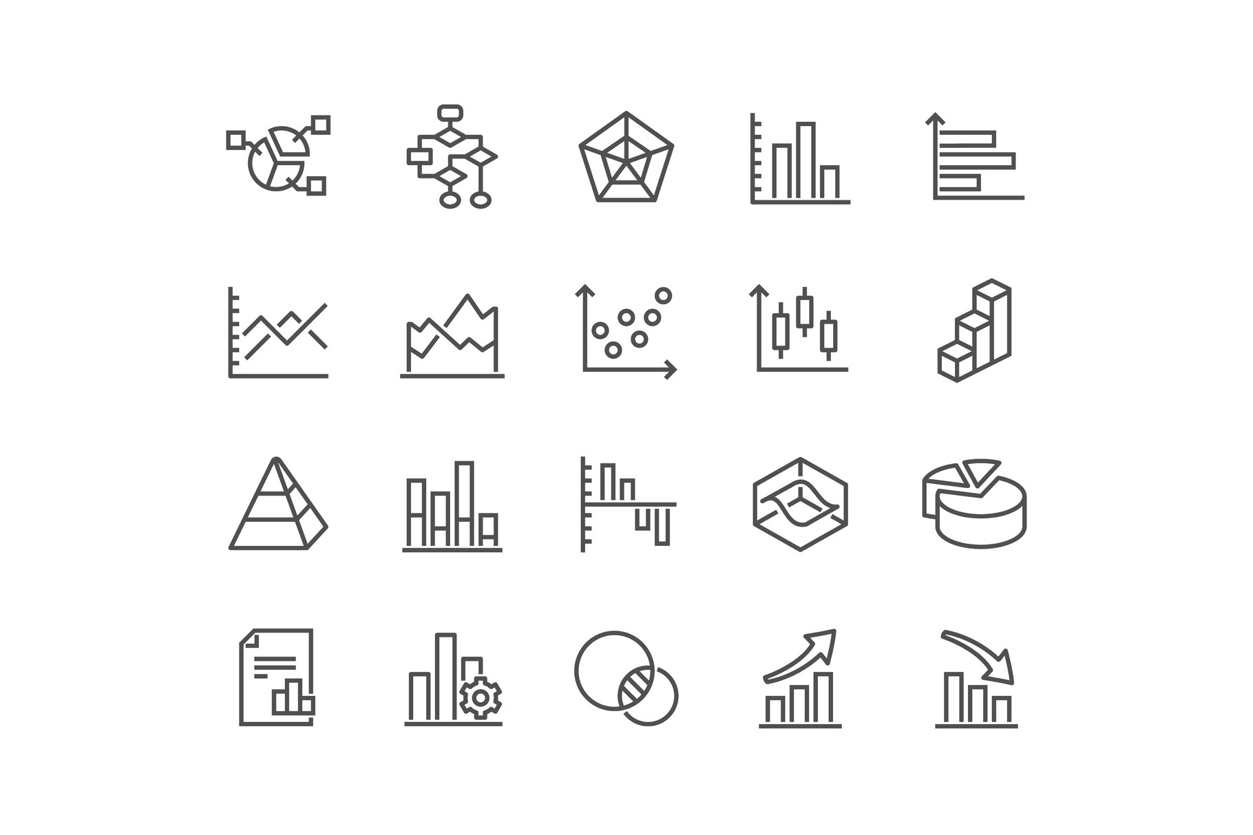 Line Charts and Diagrams Icons, an Outline Icon by Davooda
