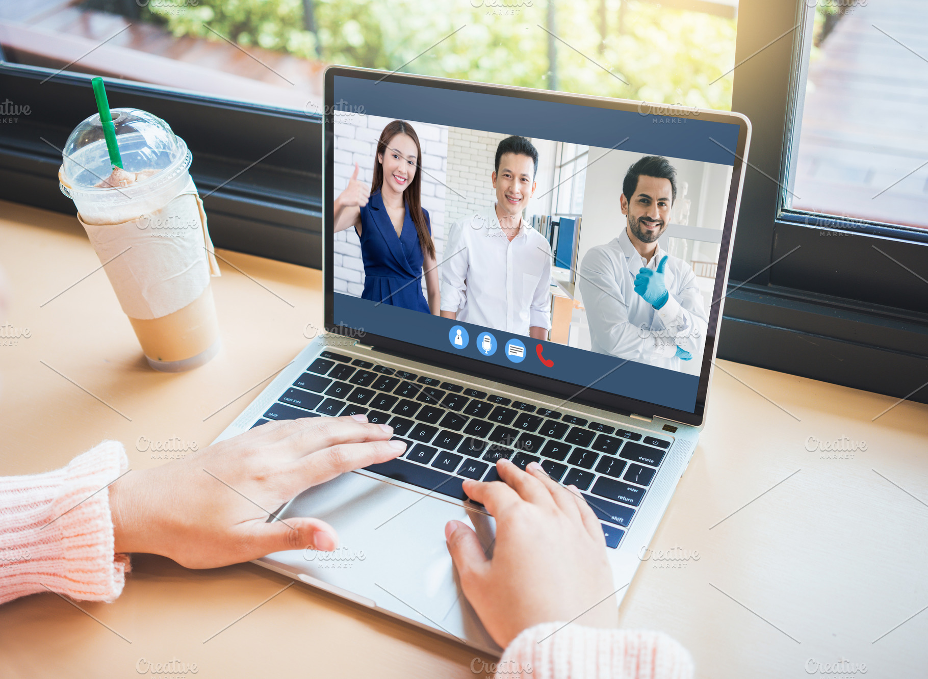 Woman video conference with team on laptop., a Business Photo by Nednapa