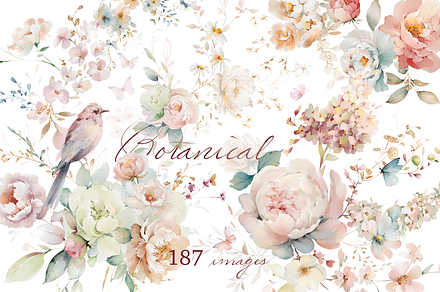 watercolor flowers botanical bundle, a Decorative Illustration by Edith’s World