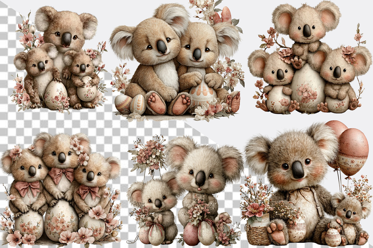 Whimsical Easter Koala Clipart Bundl, an Illustration by SVGArt (Photo 2 of 7)
