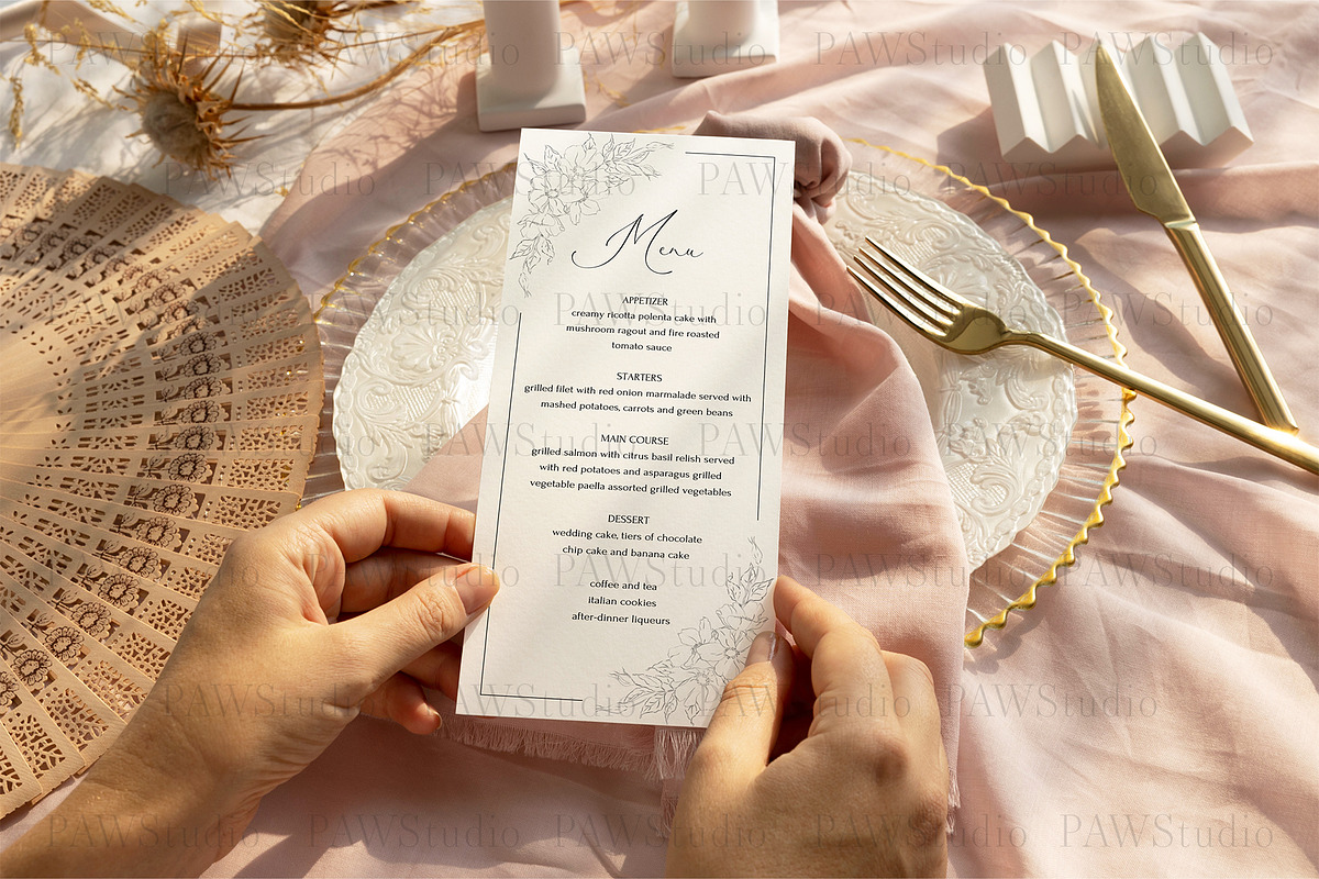 Card Mockup 4x9 Menu In Hand BP, a Product Mockup by PawMockups (Photo 5 of 9)