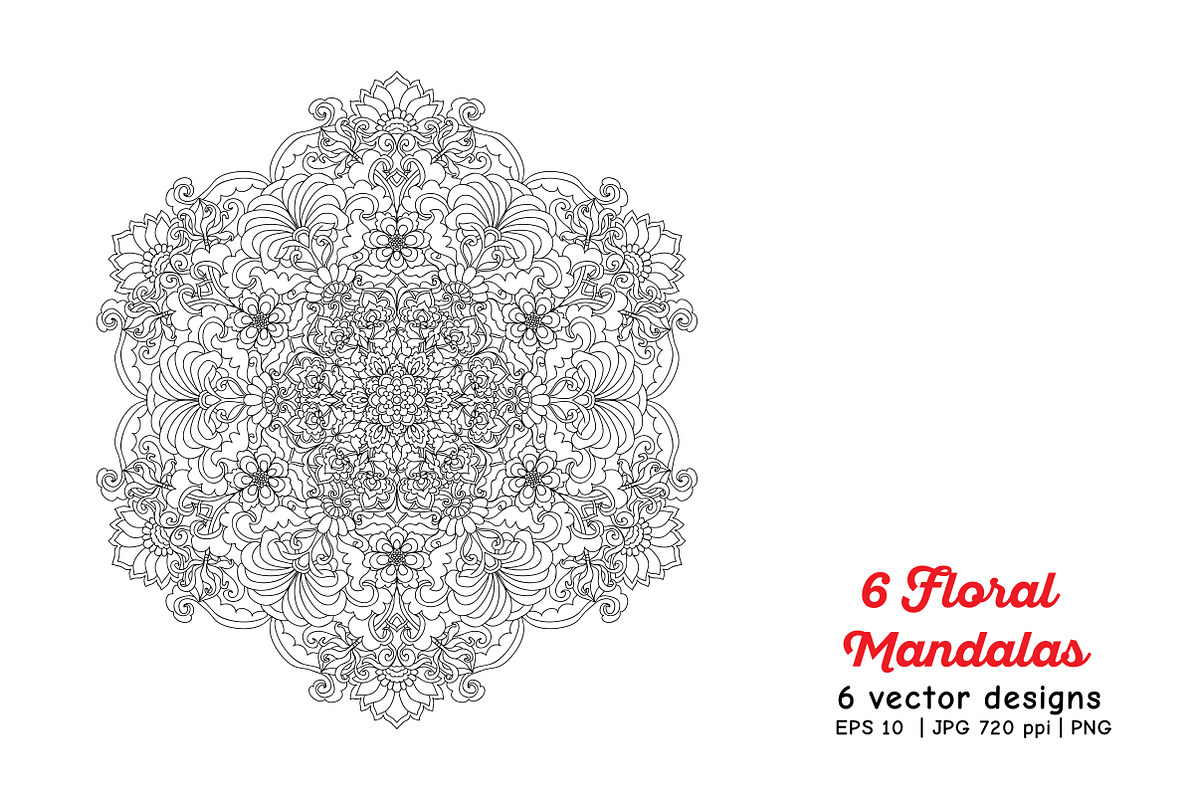 6 Floral Mandalas, a Decorative Illustration by Elen-Lane (Photo 3 of 5)