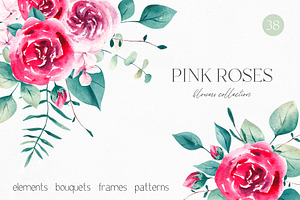 Watercolor Pink Roses Collection