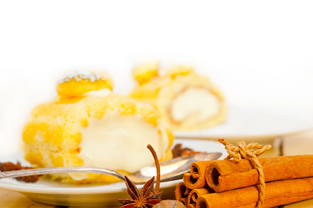 cream roll cake dessert and spices, a Food & Drink Photo by keko64