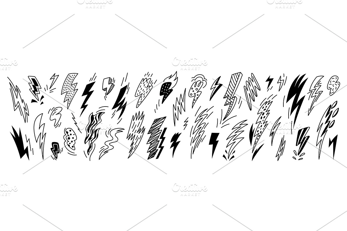 Black doodle thunderbolts. Hand, an Object Illustration by YummyBuum
