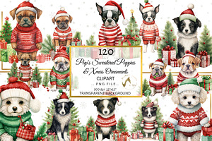 120 Watercolor Christmas Dog Clipart