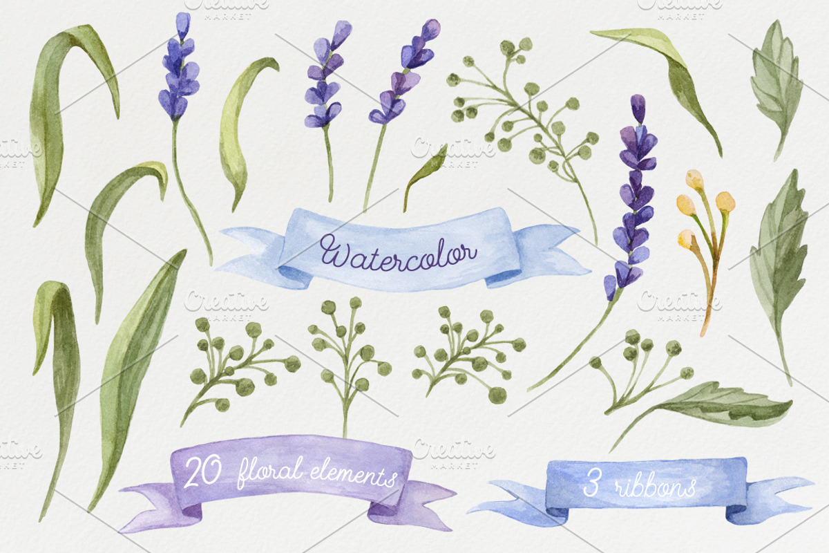 Watercolor set with Lavender Flowers, an Illustration by NataliVA (Photo 2 of 4)
