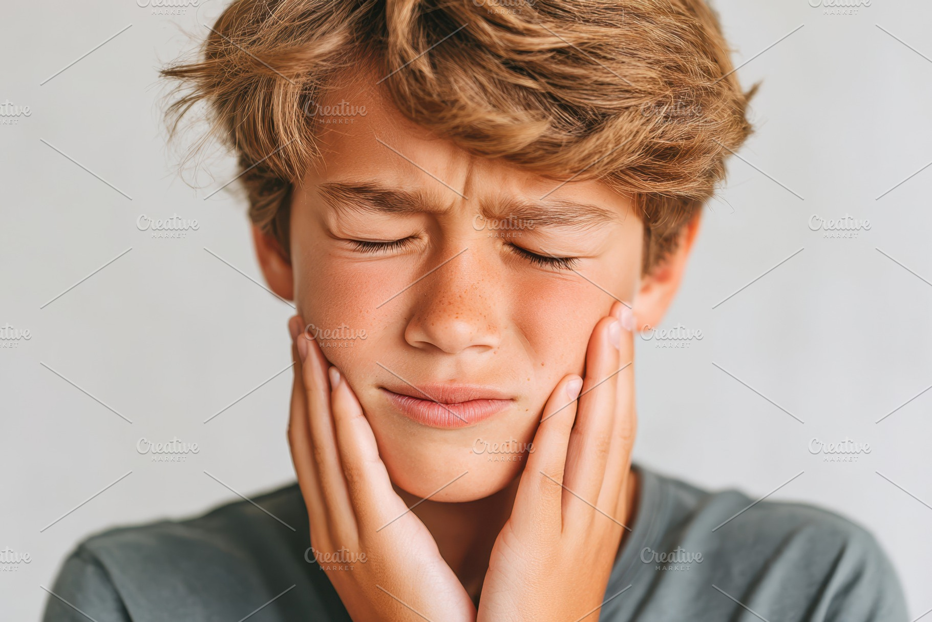 Boy with toothache holding jaw in pain, a Person Photo by AlyaAnd