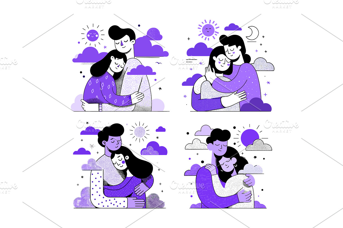 Family of two giving a hug cartoon, a Person Illustration by Onyx