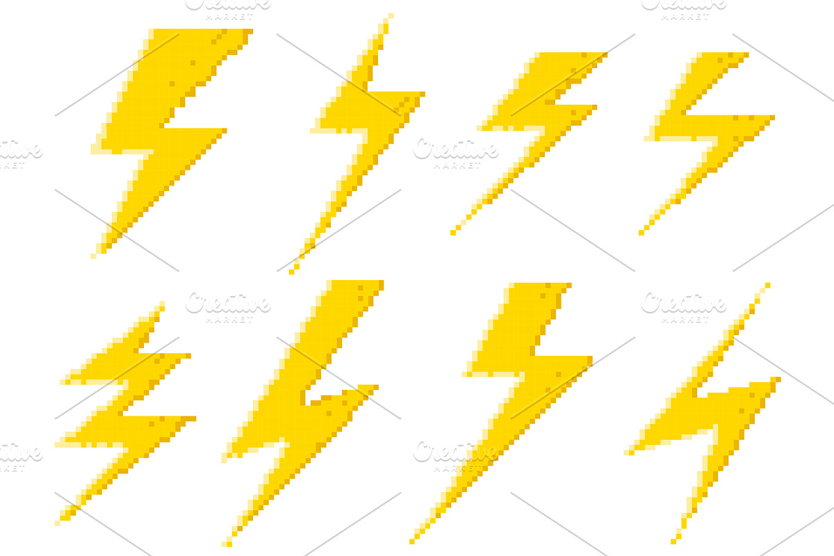 Yellow pixel lightning bolt set, a Decorative Illustration by Tati_Kli (Photo 1 of 3)