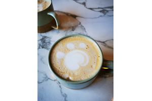 Cute cat, dog paw latte art, a Food & Drink Photo by sceptical cactus