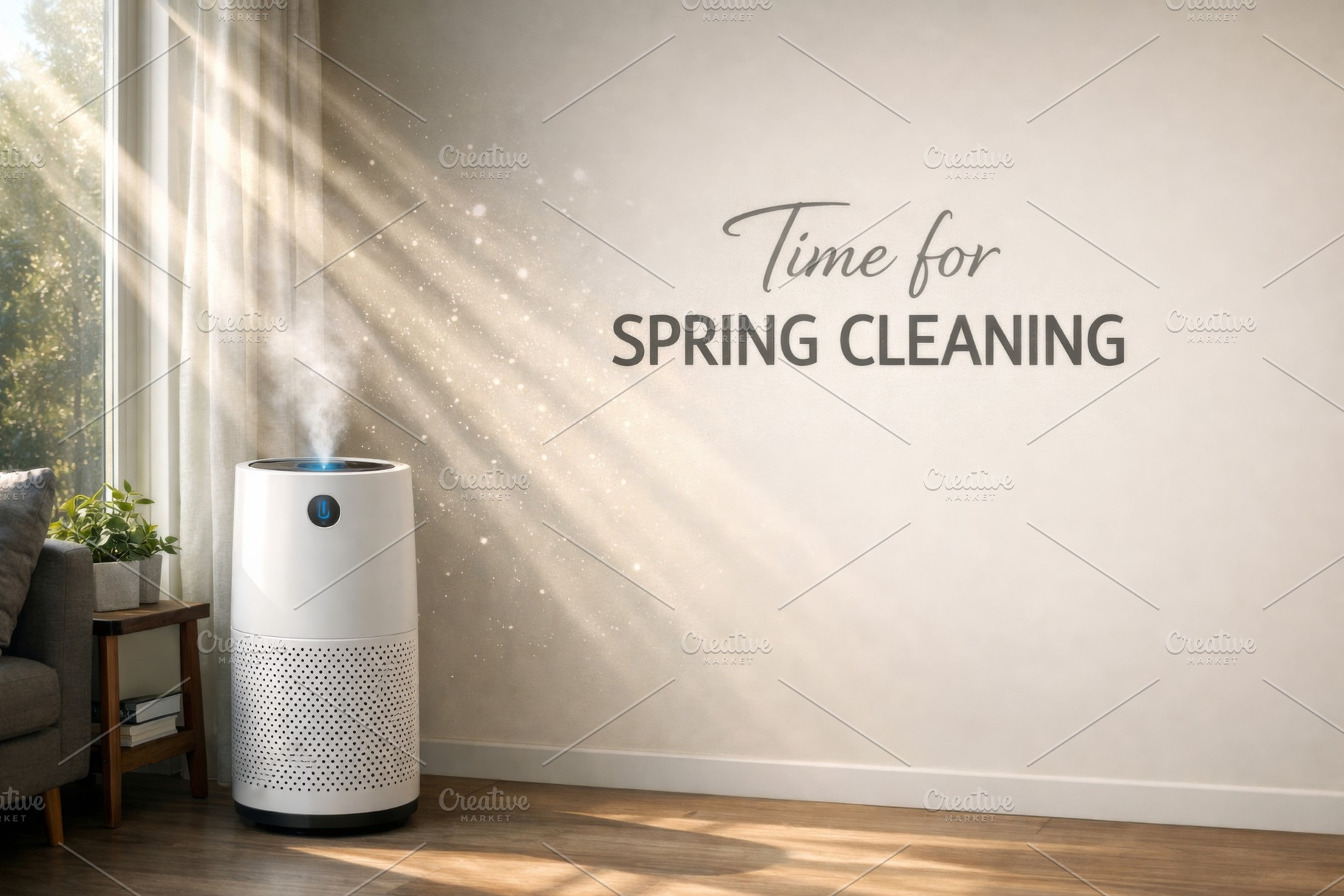 Spring cleaning concept with air pur, a Photo by Dvoevnore photos