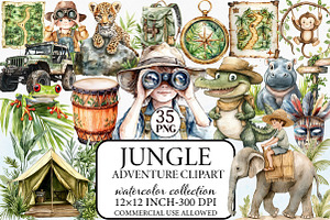 Jungle Adventure Clipart Bundle, an Illustration by Libby Wishes
