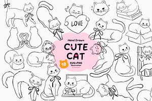 Hand-Drawn Cat Clipart Bundle, an Animal Illustration by Victoruler