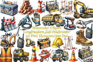 Construction Site Watercolor, an Illustration by DreamCafeArt