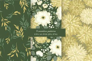 English Garden. Seamless Patterns