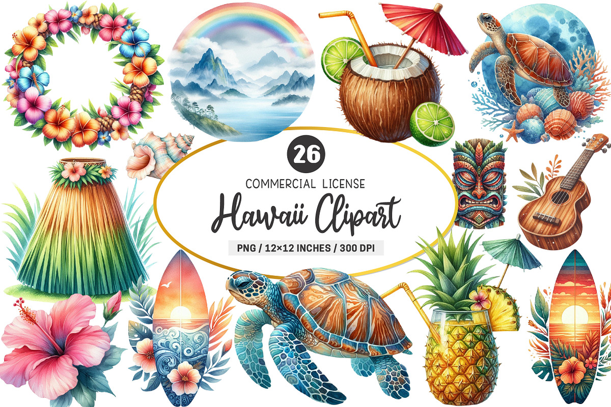 Watercolor Hawaii Clipart Bundle, an Illustration by SinaCreation (Photo 1 of 5)