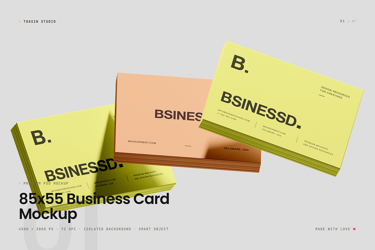 85x55 Business Card Mockup, an Advertising Mockup by Toasin Studio (Photo 1 of 7)