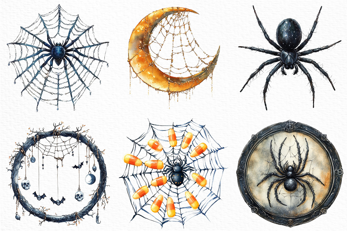 Watercolor Halloween Spider Web PNG, an Illustration by Craft Nest (Photo 2 of 6)