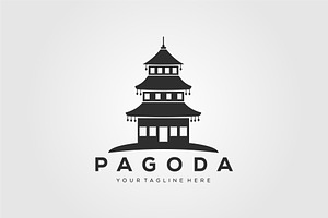 Silhouette pagoda temple logo vector, an Object Illustration by Rizkaarishandy_shop
