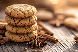 Stack of spiced cookies with anise a, a Food & Drink Photo by Photostock
