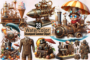 Steampunk Summer Clipart Bundle, an Illustration by SVGArt