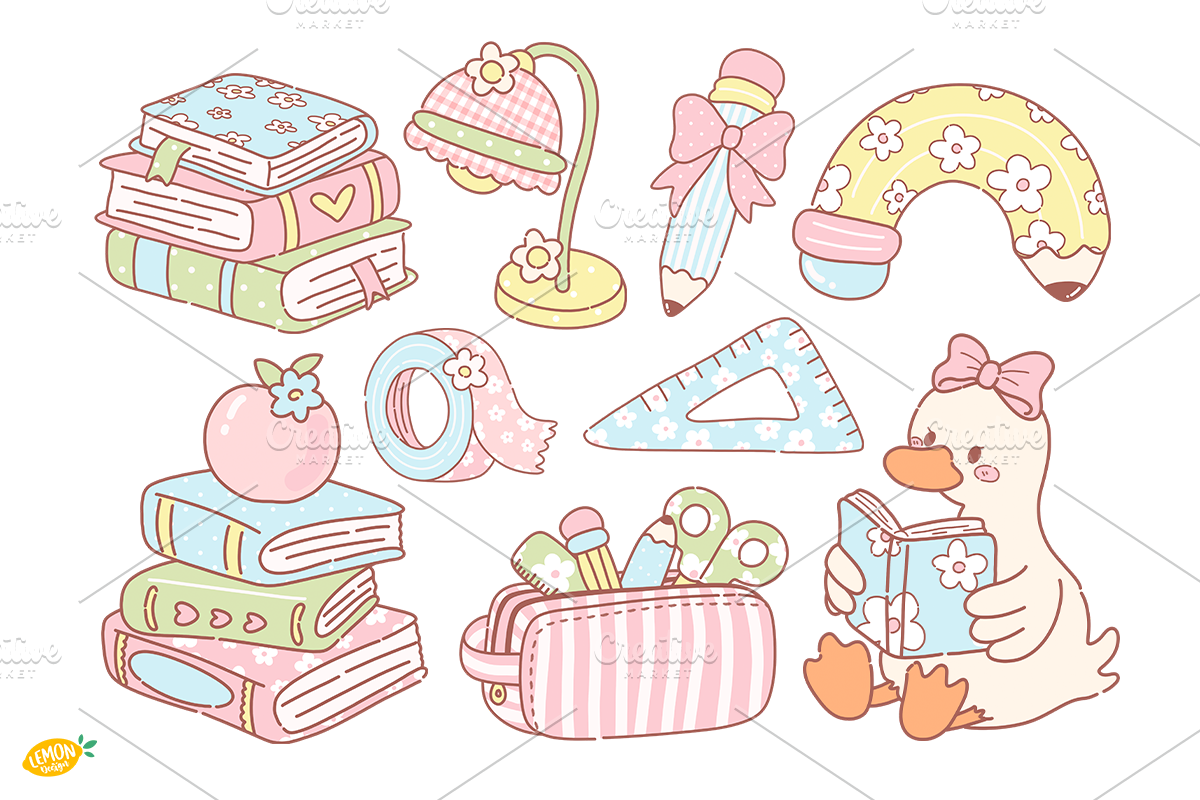 Coquette Vintage School Clipart, a Seasonal Illustration by LemonDesign (Photo 2 of 3)
