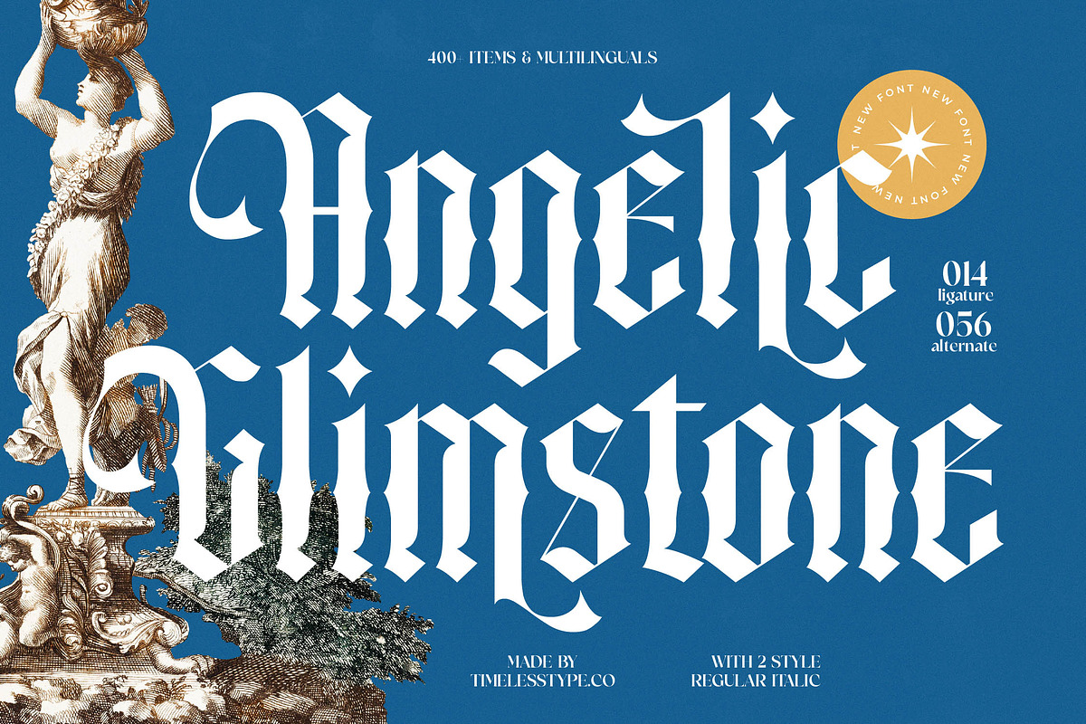 Angelic Glimstone Modern Gothic, a Blackletter Font by timelesstype.co (Photo 1 of 20)