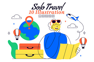 10 Solo Travel Vector Illustration, a Person Illustration by denayunebgt