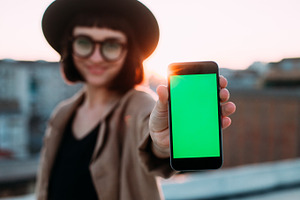 Girl with mockup phone screen 