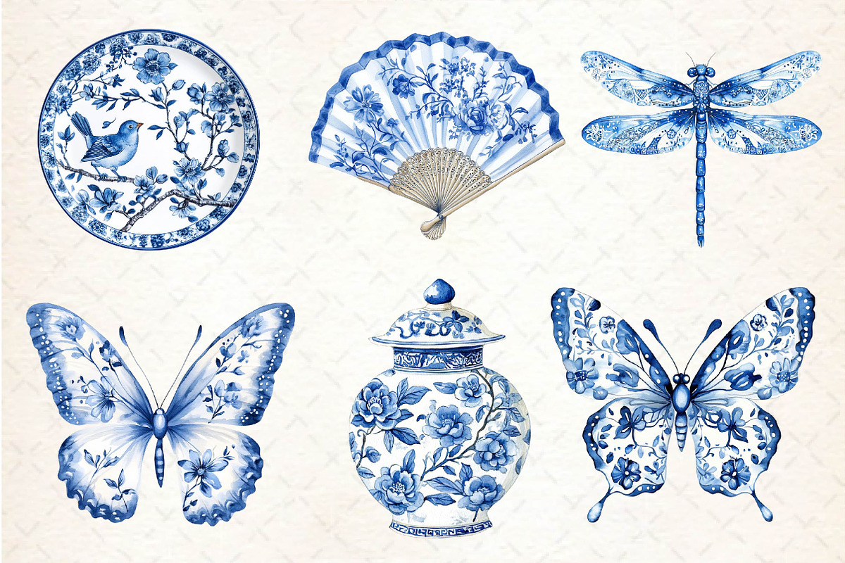 Blue Chinoiserie Summer Clipart, an Illustration by Dream Creation (Photo 6 of 6)