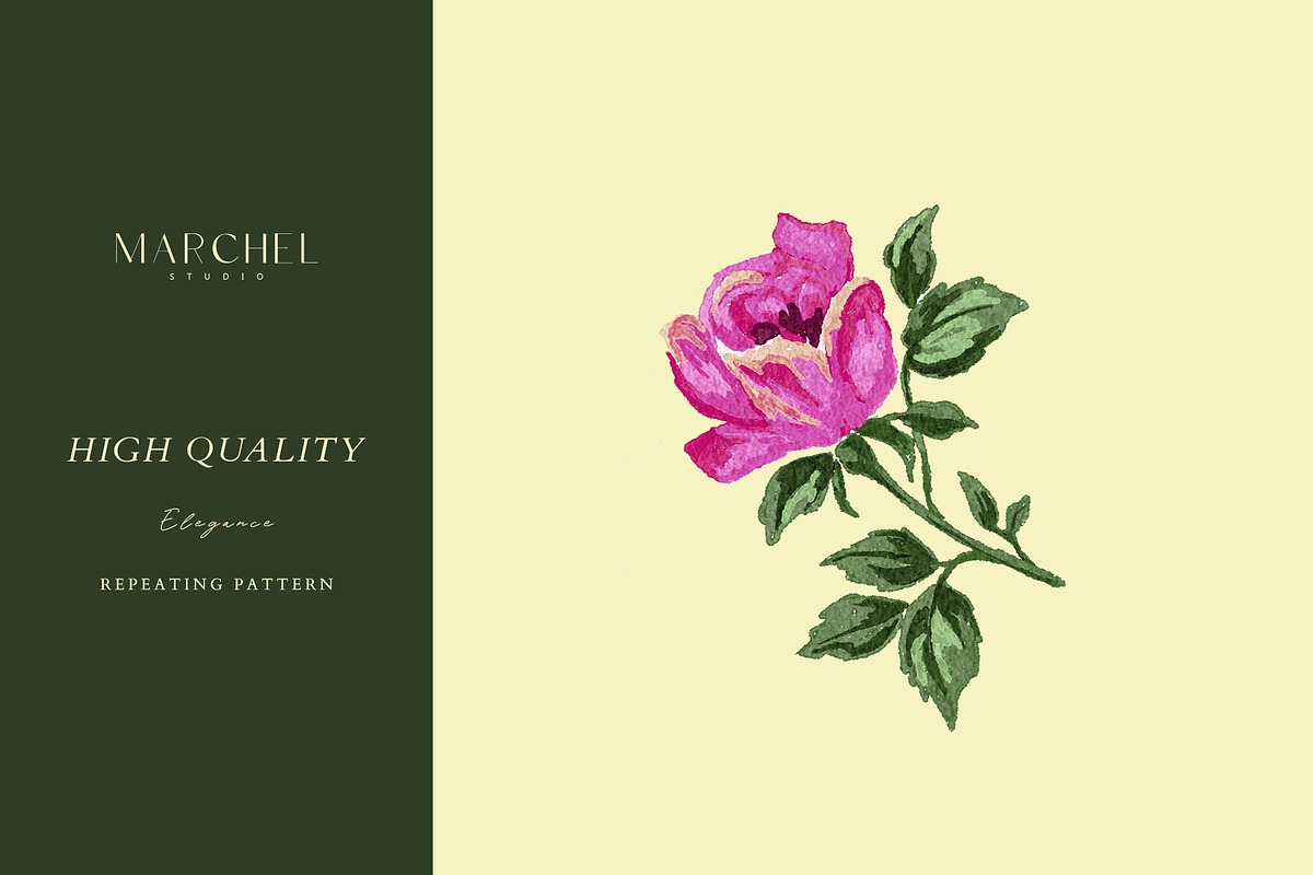 Flora Rose, Watercolor Floral Roses, a Pattern Graphic by Marchel Studio (Photo 2 of 3)