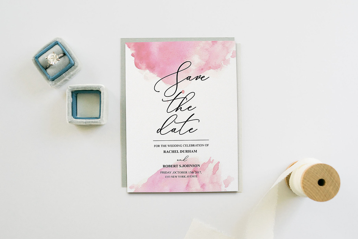 Watercolor Save the date, RSVP cards, an Invitation Template by Chic templates (Photo 2 of 3)
