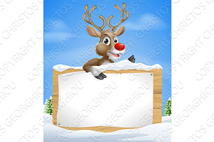 Christmas Cartoon Reindeer Sign