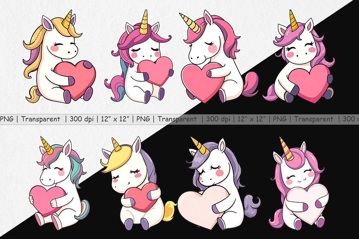 Unicorn Holding Heart Clipart, a Graphic by Artnoy (Photo 2 of 5)