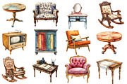 Vintage Furniture Watercolor Clipart, an Illustration by Designworld (Thumbnail 4 of 6)