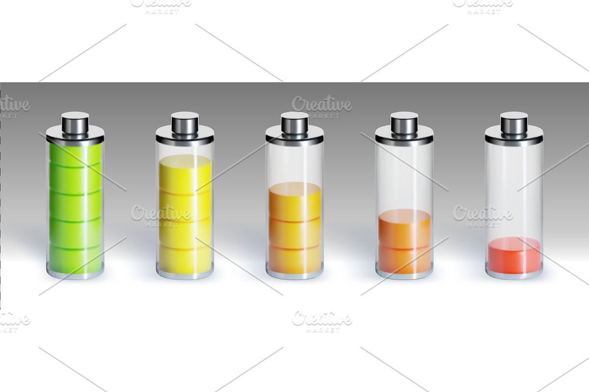 3D battery charge icons from empty, a Technology Illustration by art PVP - market