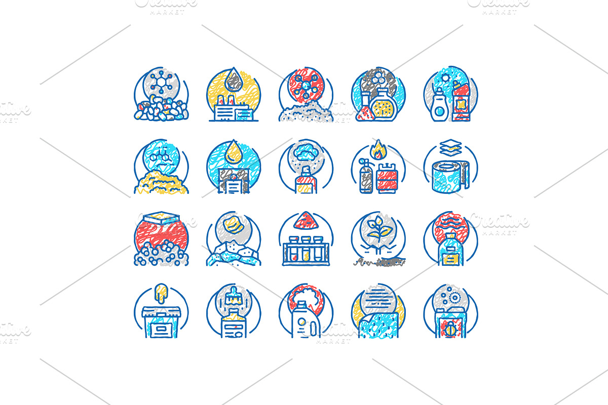 Chemical Industry Production Icons, an Object Illustration by pikepicture