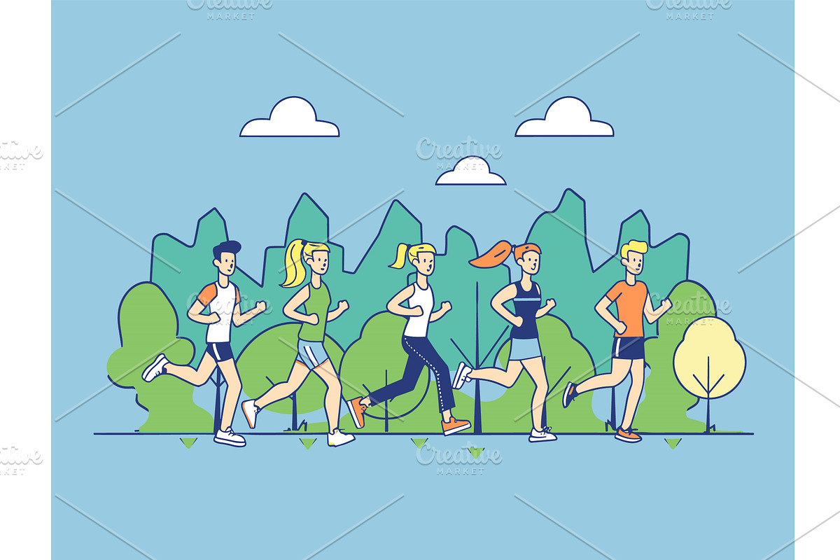 Men women running park, group, a Sport Illustration by Vectorstockersland