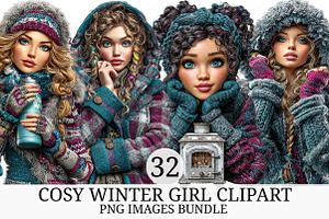 Cosy Winter girl Clipart Bundle, an Illustration by Craft Nest