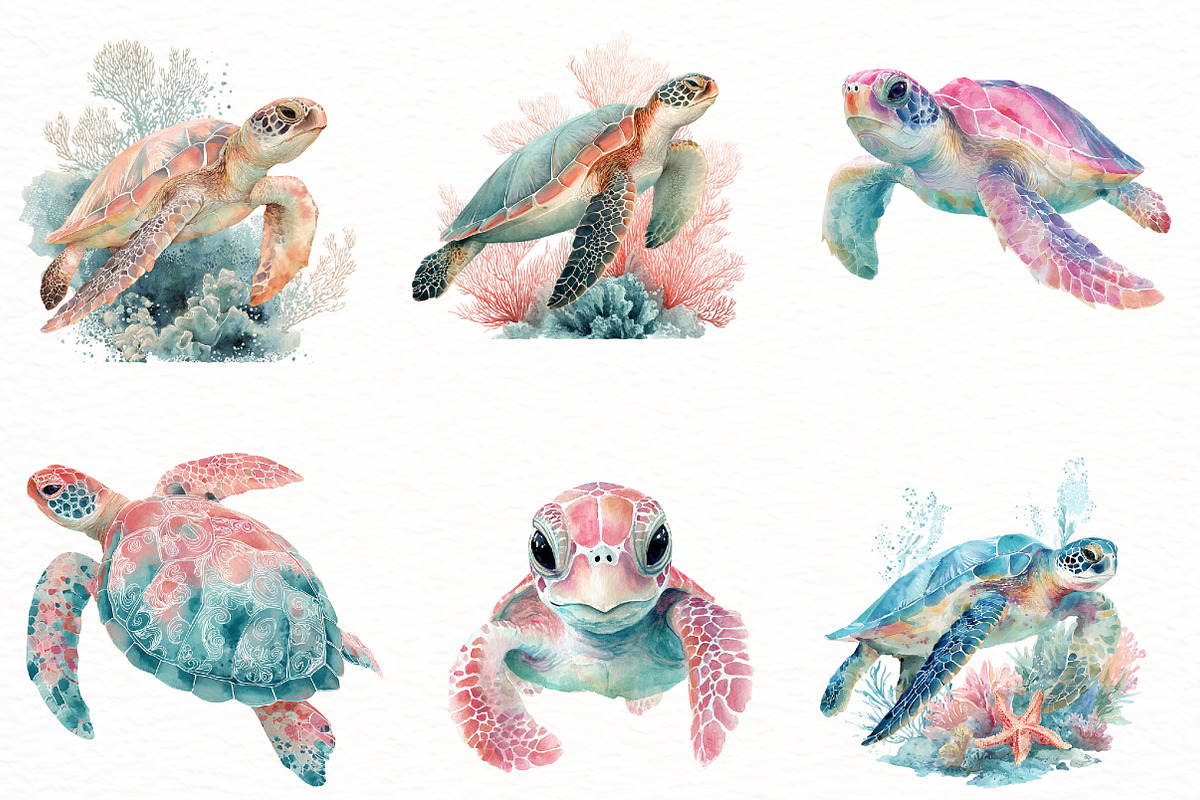 watercolor turtle Clipart, an Illustration by Designworld (Photo 2 of 8)
